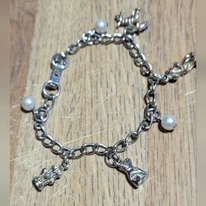 Vintage Dog Charm Bracelet with Pearls